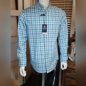 Chaps Long Sleeve Classic Fit Button Down Dress Shirt In Pool Blue Men's Medium